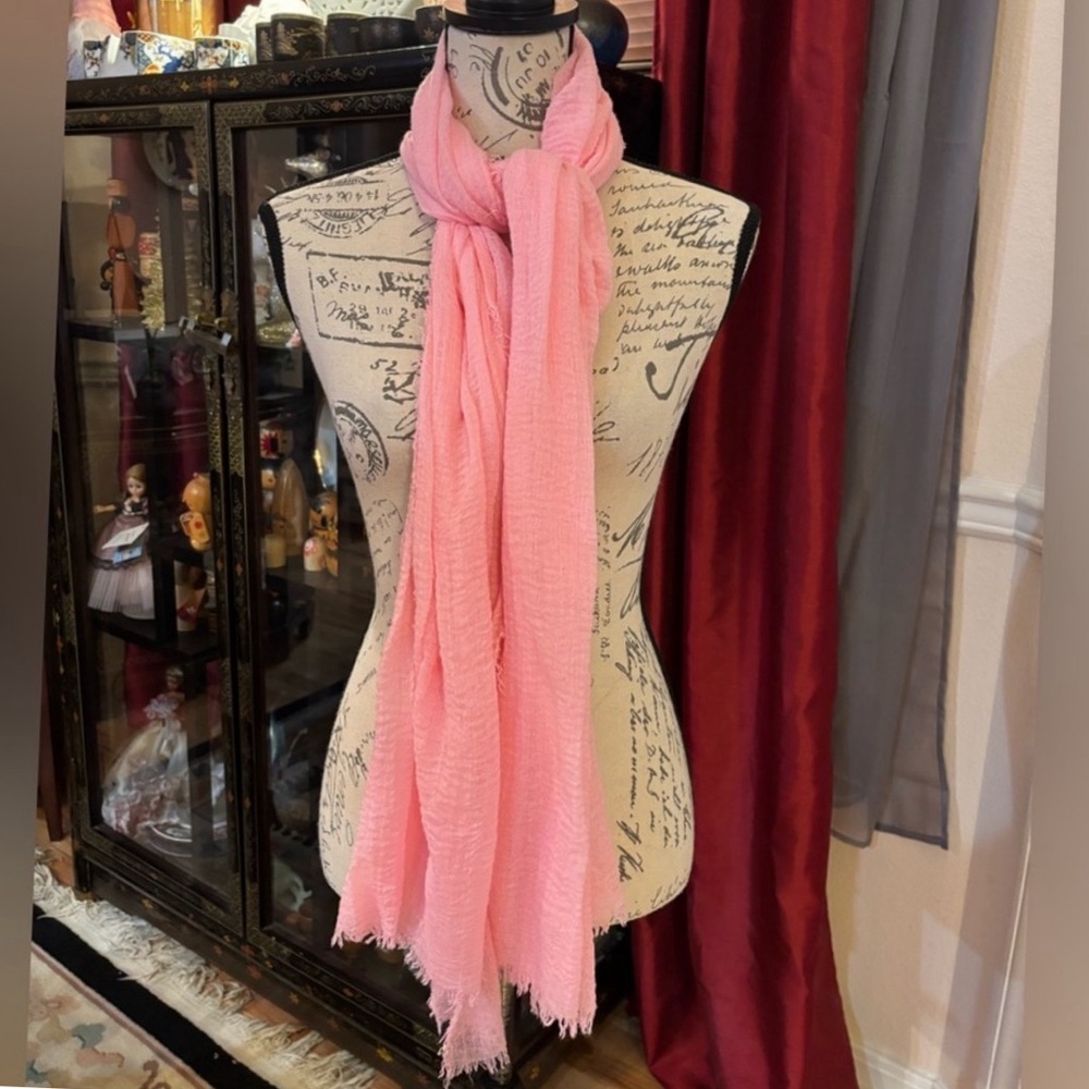 Pink Fringed Cotton Gauze Wrap/scarf